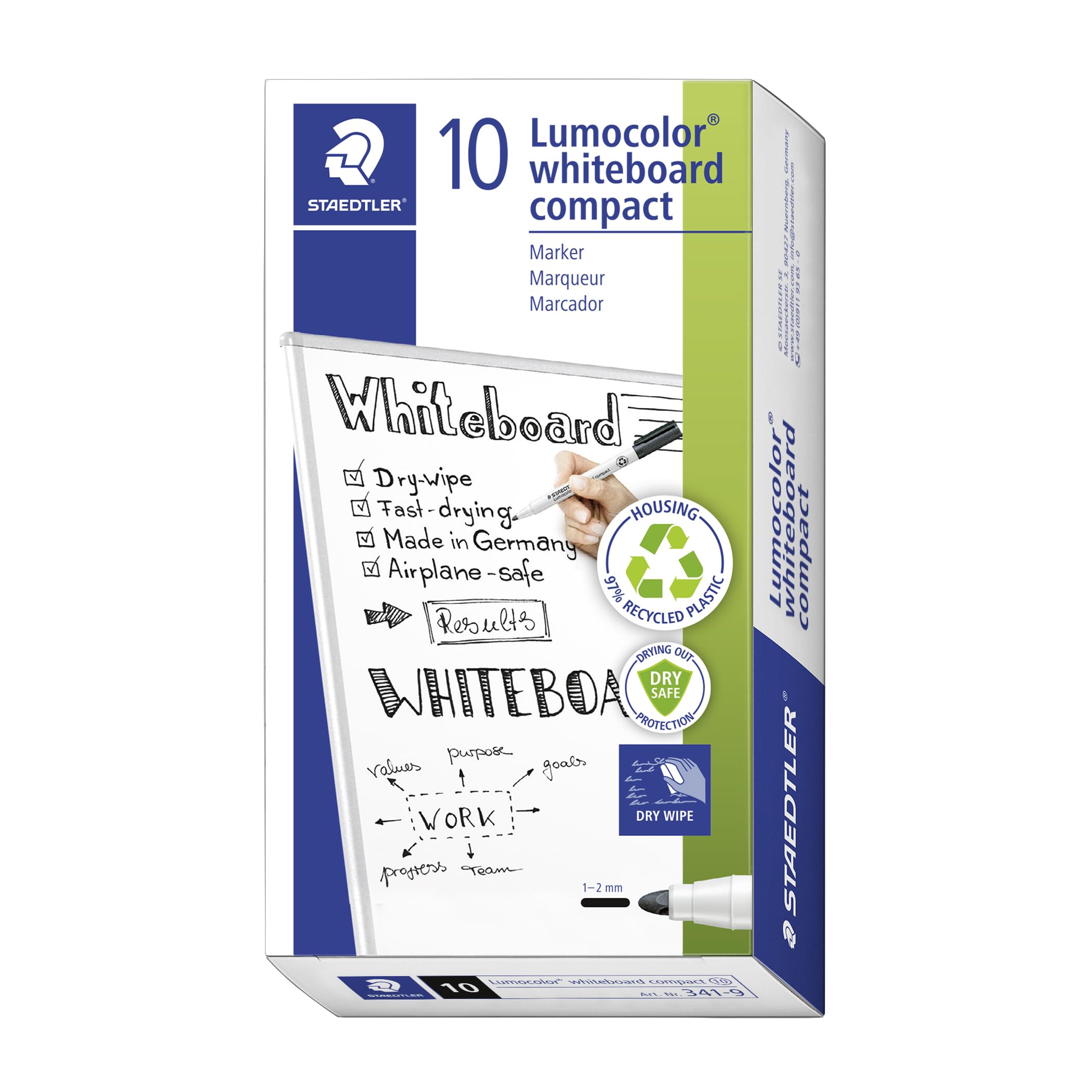 STAEDTLER 341-9 Lumocolor Compact Whiteboard Marker 1-2mm Line Width - Black (Box of 10)
