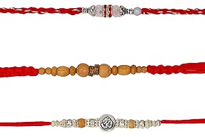 Set of 3 Rakhi for Brother | Raksha Bandhan Rudraksha Rakhi for Brother | Om Rakhi for Brother Bhaiya | Chandan Pearl Rakhi T