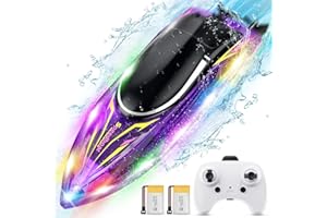 HEXSOLID RC Boat for Kids and Adults Remote Control Boat 2.4 GHZ Racing Boats with 2 Batteries 40Min LED Light for Lake and Pool Toys Gifts for Boys Girls (Updated)