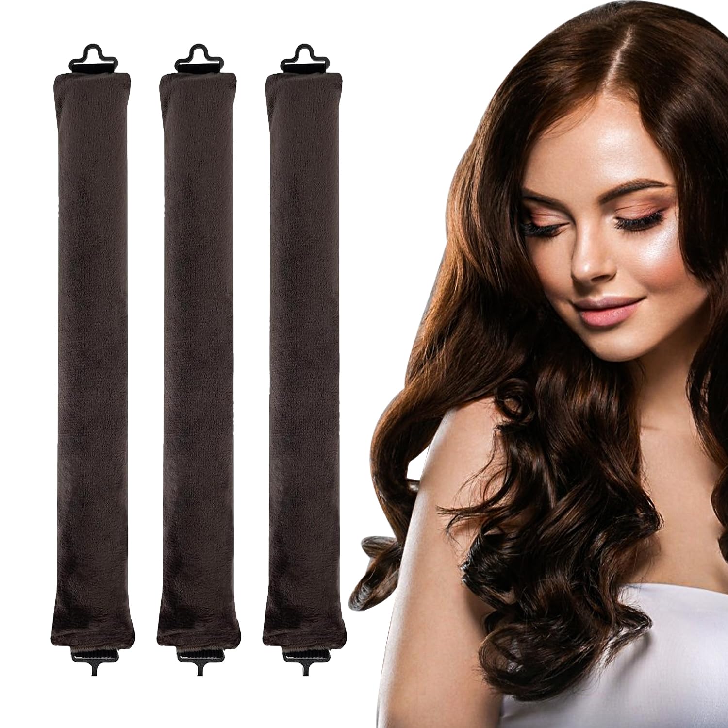 elook 3PCS Heatless Curlers, High Resilience Hair Rollers Lazy Heatless Blowout Rods, Soft Velvet Thick Flexi Rods with Hook, Women Long DIY Hair Styling Tools (2)