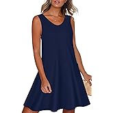 elescat Womens Summer Dresses Casual V Neck Sleeveless Pockets Beach Loose Tank Sundress