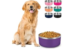 LIHONG Stainless Steel Dog Bowls for Large Dogs,Dog Food Water Bowls with Non Slip Rubber Bottom,Pet Feeding Bowl,Double Wall Insulated,Rustproof(64oz,Purple)