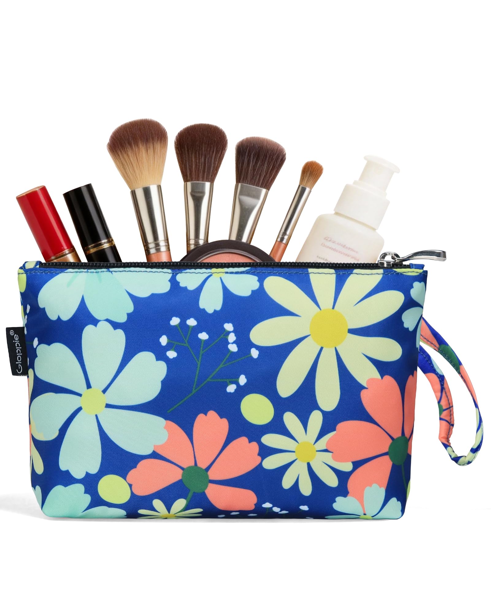 Gloppie Travel Make up Bag Small for Handbag Toiletries Bag Cosmetic Pouch Bags Waterproof for Ladies Girls Gifts Decorations Organizer Travel Accessories Women Bags, Floral Pattern and Blue — image 1