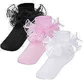 choyaxo 3 Pairs Girls Ruffle Socks Frilly Socks Big Ruffle for Toddler Girls