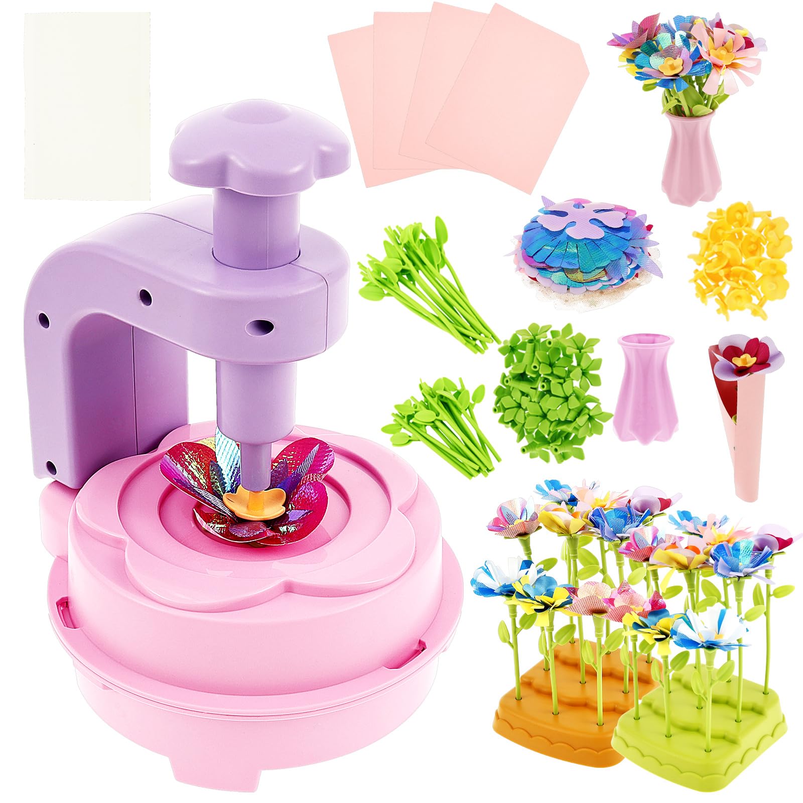 Sesaver Fabric Flower Making Kit for Kids, DIY Flower Bouquet Craft Kit Creative Flowers Pressing Kits, Flowers Garden Building Toys, Arts and Crafts Birthday Present for Over 3 Years Old Kids (A)