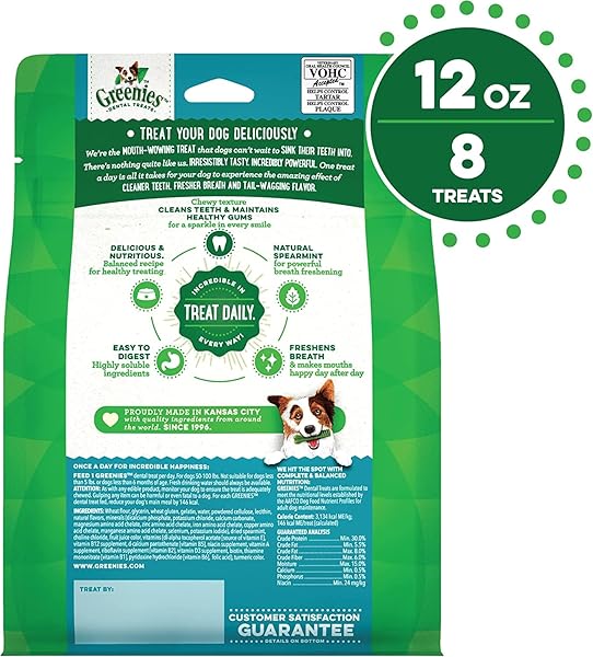 GREENIES DOG TREATS, VETERINARIAN-RECOMMENDED NATURAL DENTAL DOG TREATS, LARGE SIZE, MINT FLAVOR, 12 OZ. PACK, 8 COUNT