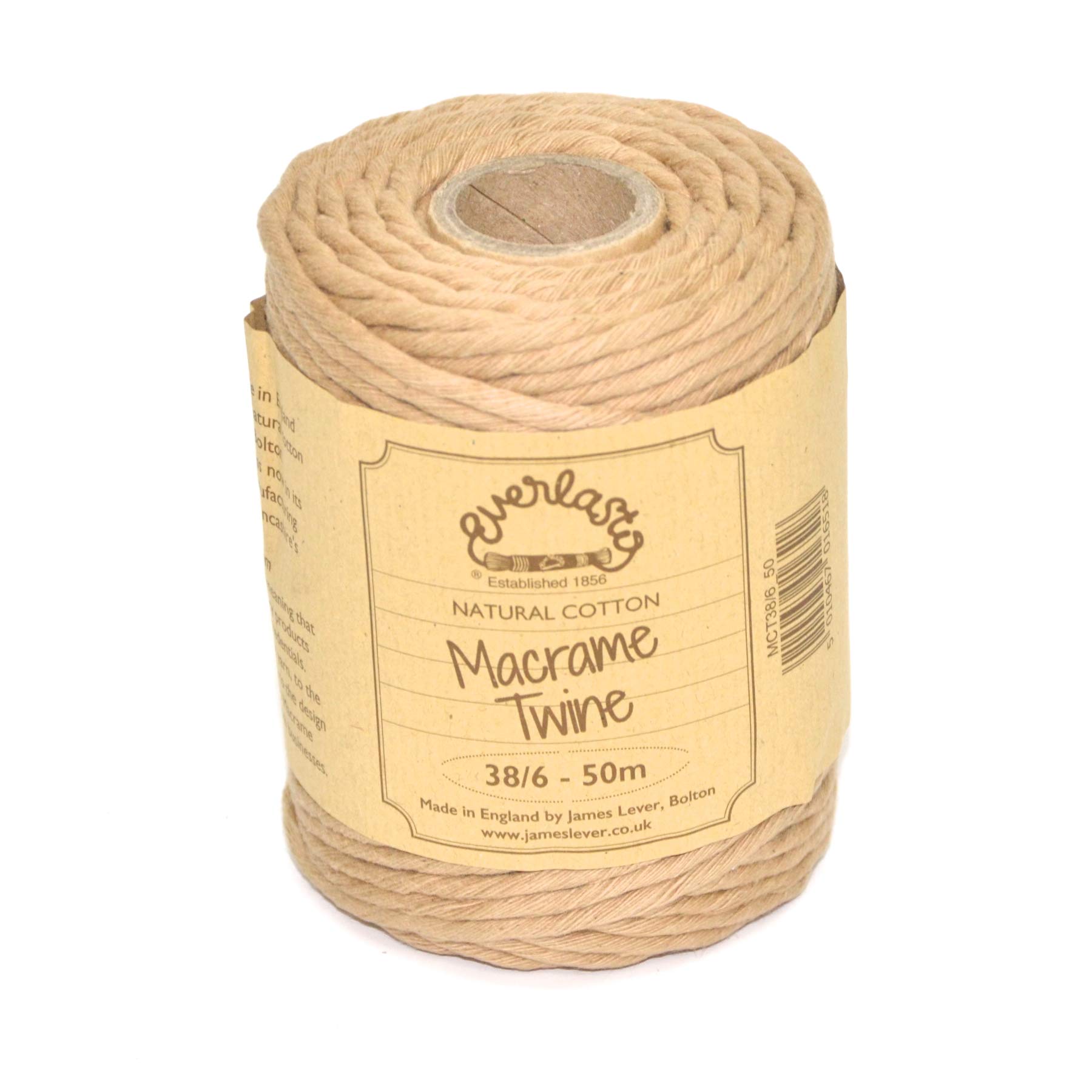 50M Spools - Everlasto Single Twist Soft Cotton Coloured Macrame Craft Twine 38/6 (4mm approx) (Blonde)