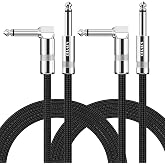 Sovvid 10FT 2 Pack Instrument Cable - Electric Guitar &amp; Bass Guitar Cable with Right Angle 1/4 Inch Connector, Black