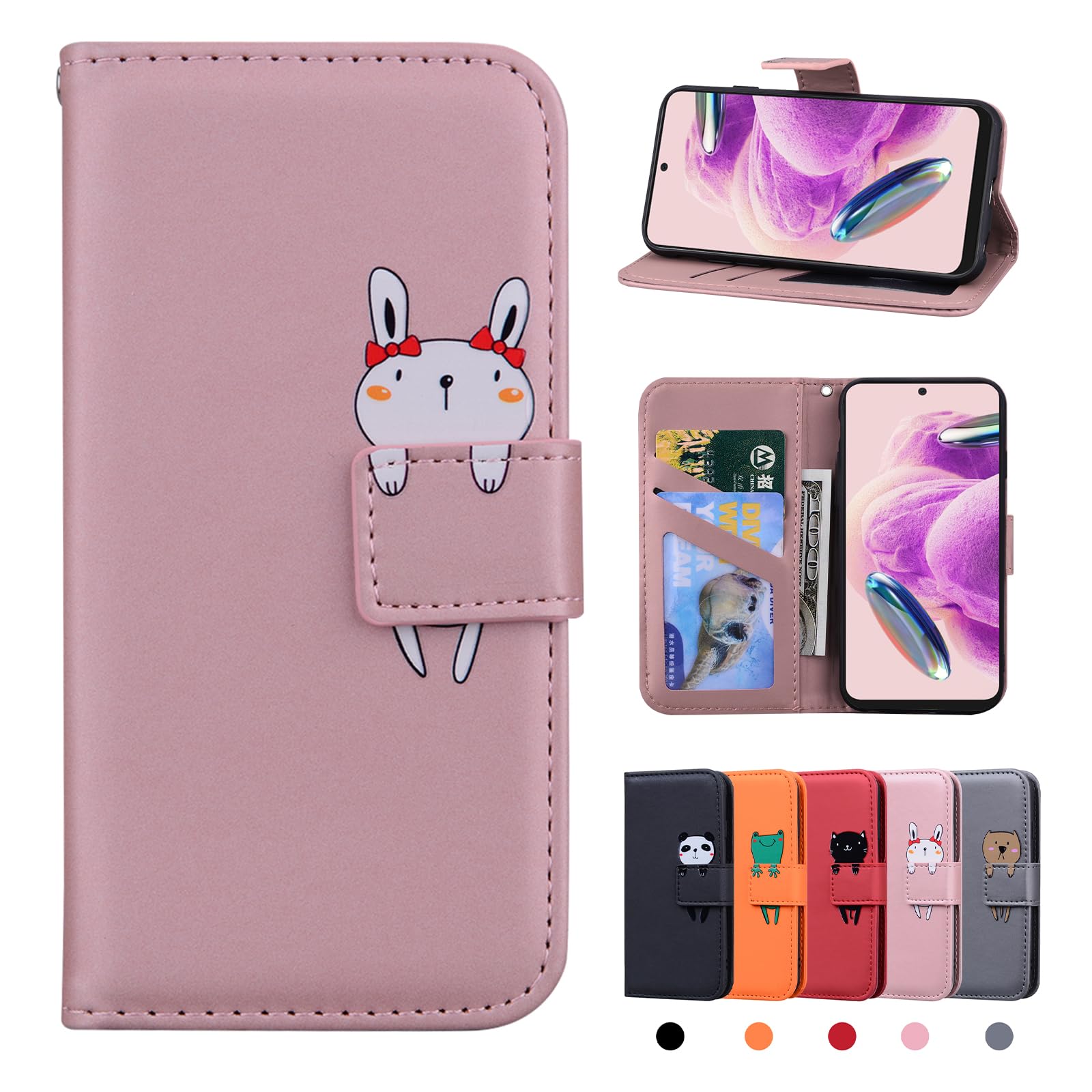 Rostsant Xiaomi Redmi Note 12S Case Cute Animal Pattern PU Leather Wallet Redmi Note 12S 4G Folio Flip Cover Stand Magnetic Closure Phone Case for Xiaomi Note 12S - Pink Rabbit — image 1