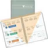 Planner Pad Spiral Bound July 2026 - June 2027 / Academic Year 6 3/4" x 8 1/2" Medium 3-Tier Funnel Down 12 Month/Weekly Organizer, Greenish Grey Cover/Soft Green Ink