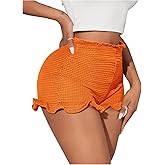 GORGLITTER Women's Ruffle Bloomer Shorts Elastic Waist Crochet Mini Frilly Shorts