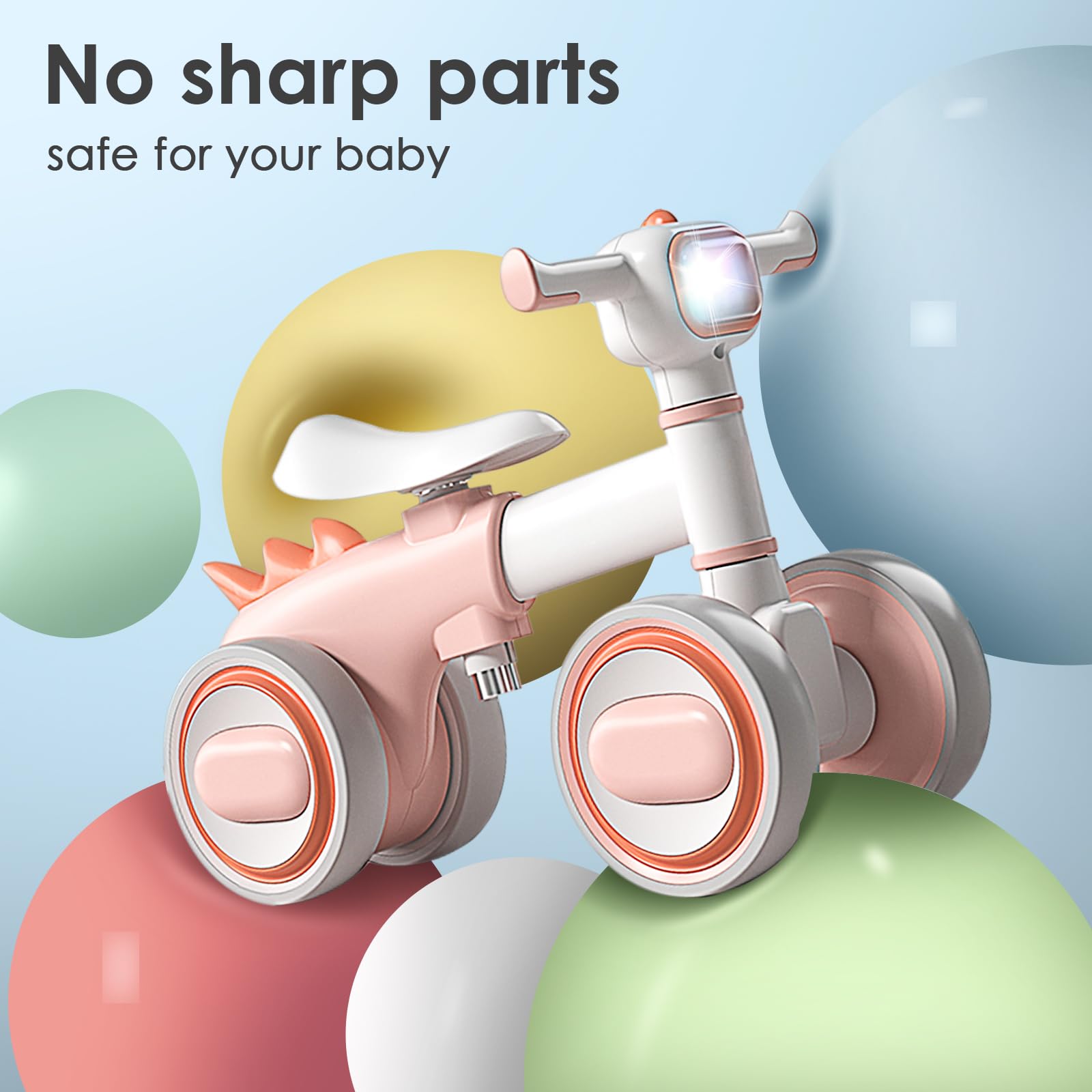 Baby Balance Bike for 1 Years Old Boys Girls, No Pedal Toddler Balance Bike, Adjustable Seat & Headlights Music, 10-36 Months Kids Toy First Birthday