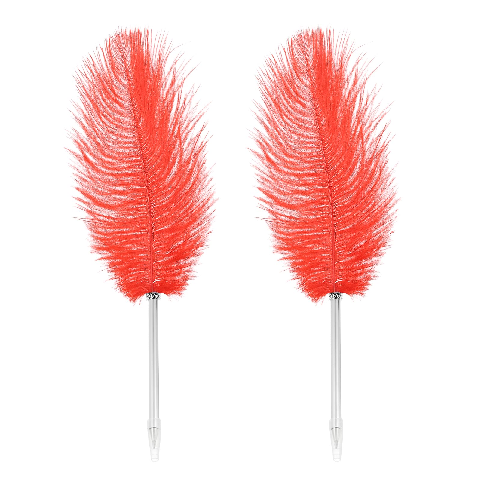 PATIKIL Feather Ballpoint Pen, 2 Pcs 0.5mm Fluffy Vintage Ink Quill Pen Refined Plated Rod Quill Pen for Calligraphy Writing Signature Guest Wedding Gift, Red