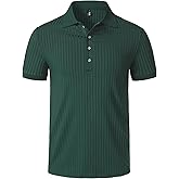 JEMITOP Men's Stretch Knit Slim Fit Polo Shirts Casual Short Sleeve Ribbed Collar Muscle Golf Shirt