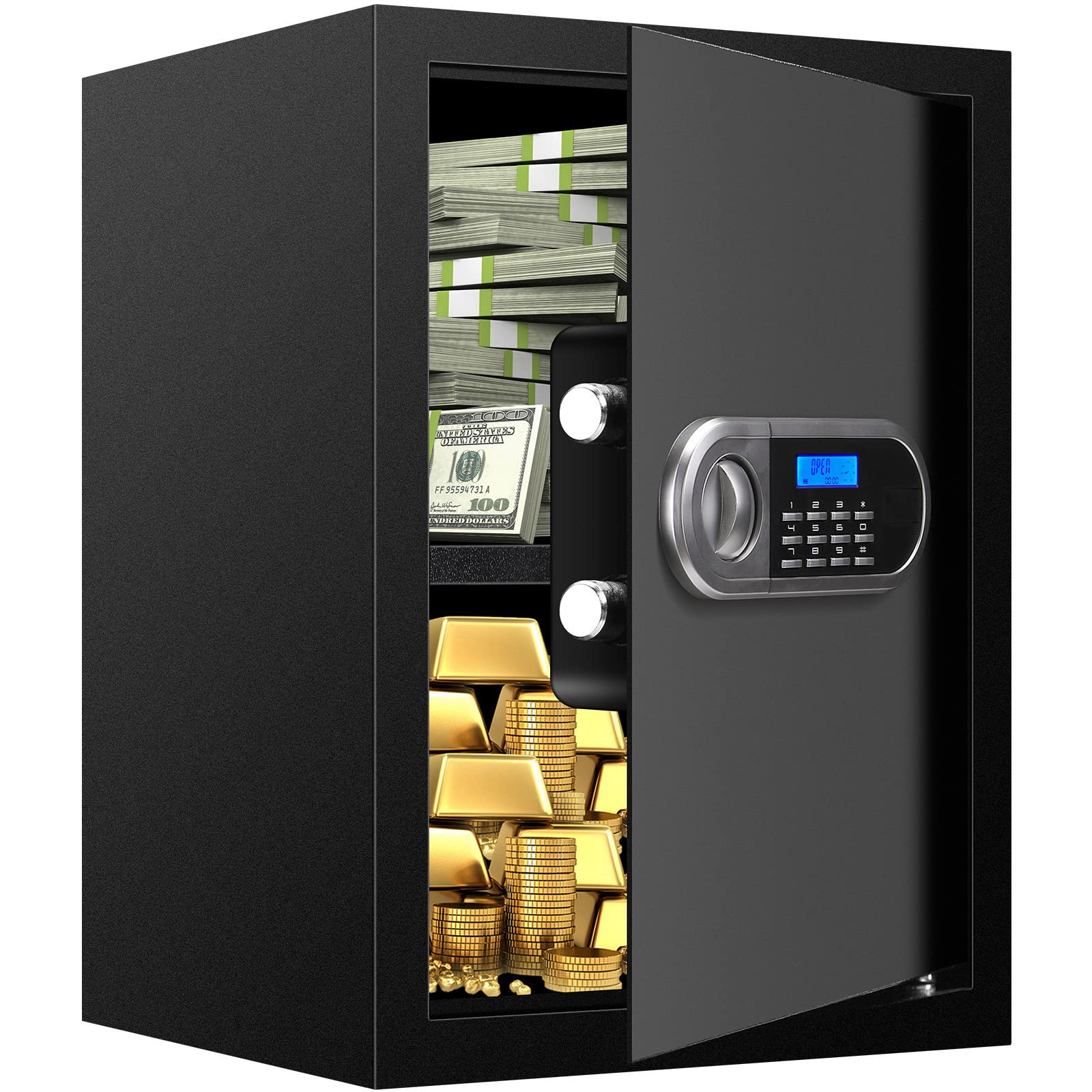 2.8 Cu Ft Large Home Safe - Fireproof Waterproof Steel Security Box With Electronic Keypad, Spare Keys & Alarm, For Documents & Valuables