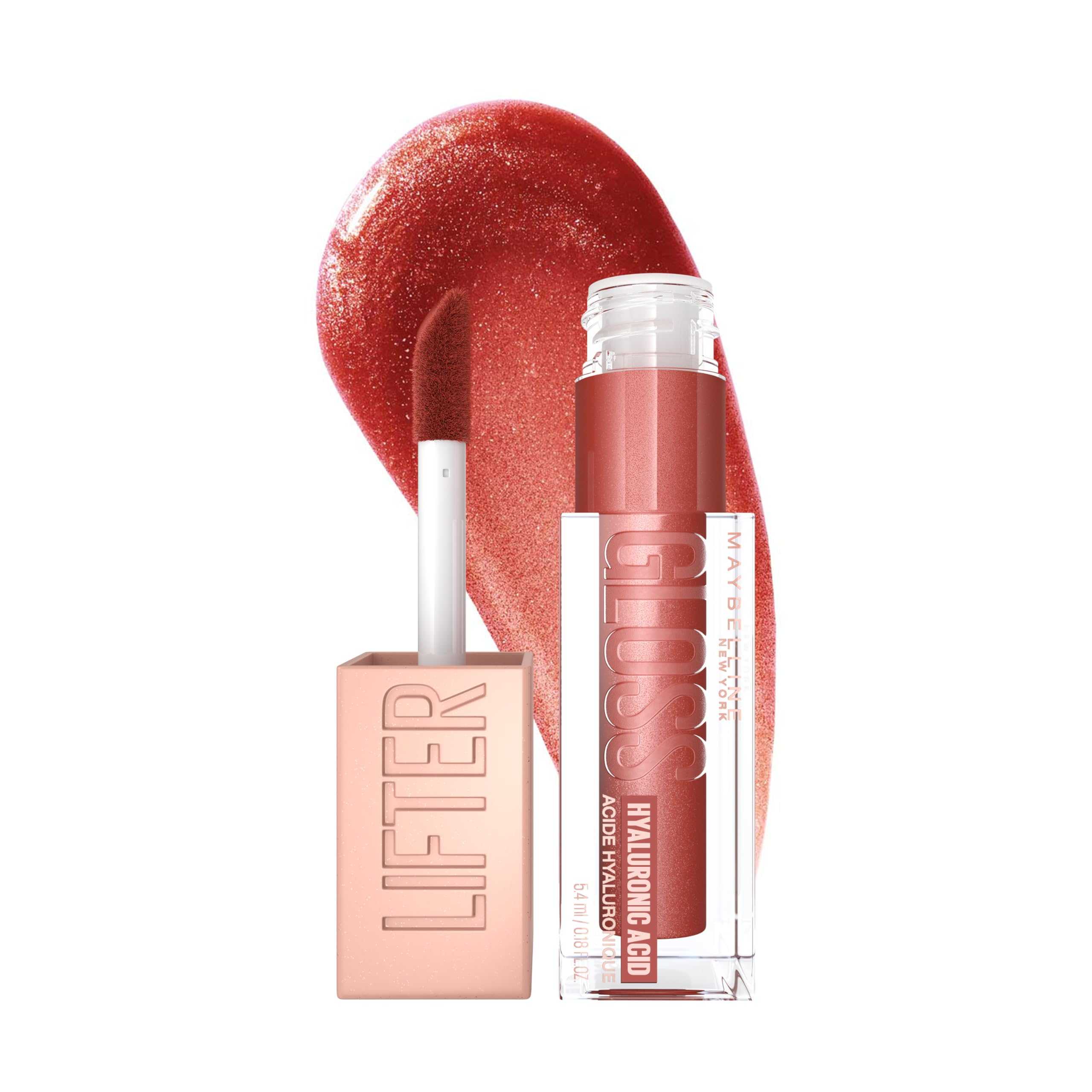 Maybelline Lifter Gloss Bronzed Lip Gloss, Lasting Hydration Formula With Hyaluronic Acid, Non Sticky, 016 Rust