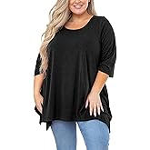 AusLook Plus Size Women's Tunic 3/4 Sleeve Clothes Swing Babydoll Top Side Split Crewneck Blouse Flowy Shirts M-5X
