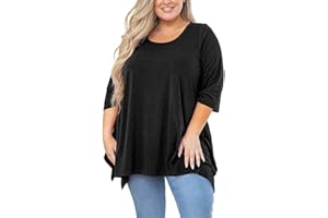 AusLook Women Plus Size Tunic Top Summer 3/4 Sleeve Loose Fit Shirt Casual Blouse Flowy Top for Leggings 1X-5X