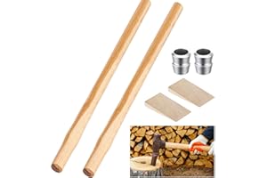 Yalikop 2 Pack 36 Inch Replacement Hickory Sledge Hammer Handles Kit with Wooden ＆ Steel Wedges, Heavy Duty 1.2x1.6 Inch Oval Eyed for 20-24 lb Hammer for Carpentry Construction DIY Sledge Axe Tool