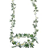 GhuaH 2 Pcs Wildflower Garland Spring Flowers Garland 12 FT Blue Artificial Daisy Flowers and Leaves Faux Floral Vine for Mantle Baby Shower Wedding Arch Porch Staircase Summer Decor
