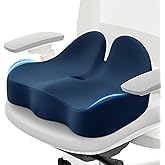 CushZone Seat Cushion, Memory Foam Office Chair Cushions, Ergonomic Curved Design for Sciatica, Tailbone, Coccyx, Seat Support for Car, Desk Chair, Wheelchair, Enhances Long Sitting Comfort (Blue)