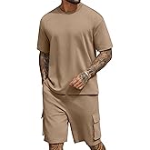 COOFANDY Men's Shirt and Shorts Set 2 Piece Fashion Summer Tracksuits Cotton Oversized T-Shirts Cargo Shorts Outfits