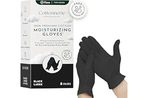 Gaxcoo Cottonnerie Large Black 8 Pairs 100% Premium Cotton Moisturizing Gloves for Dry Hands & Eczema | Overnight Lotion Treatment for Women & Men | Reusable,Free Washing Bag