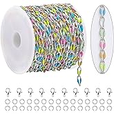 KYUNHOO 13 Feet Rainbow Links Silver Jewelry on Roll Colorful Oil Drip Chains for Jewelry Making Mixed Color Enamel Chain Spool for Women DIY Crafting Supplies Findings