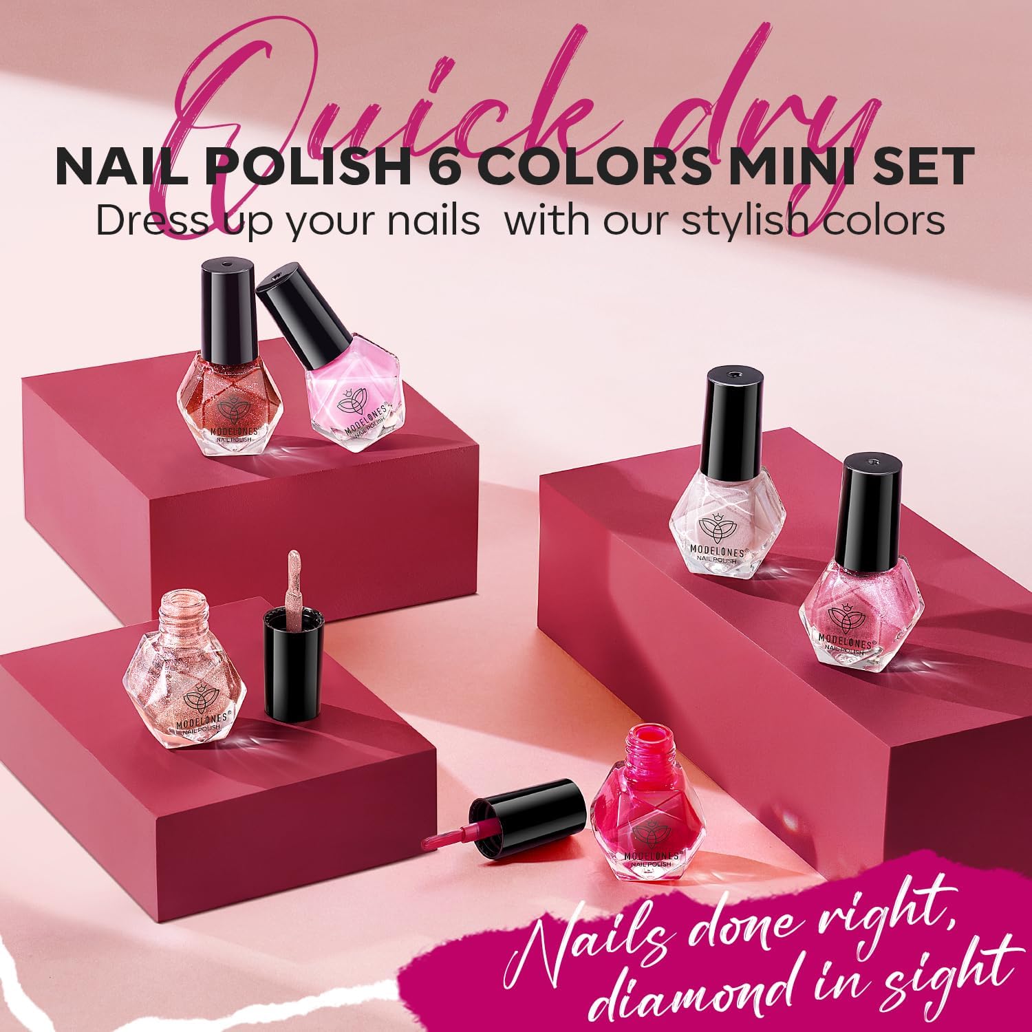modelones Nail Polish Set 6 Colors Pink Collection Red Cat Eye Nail Polish Set Quick Dry Red Nail Polish Finger Bulk Manicure Diy Nail Art Salon Home Valentine's Day Gift for Women Girl - Image 8