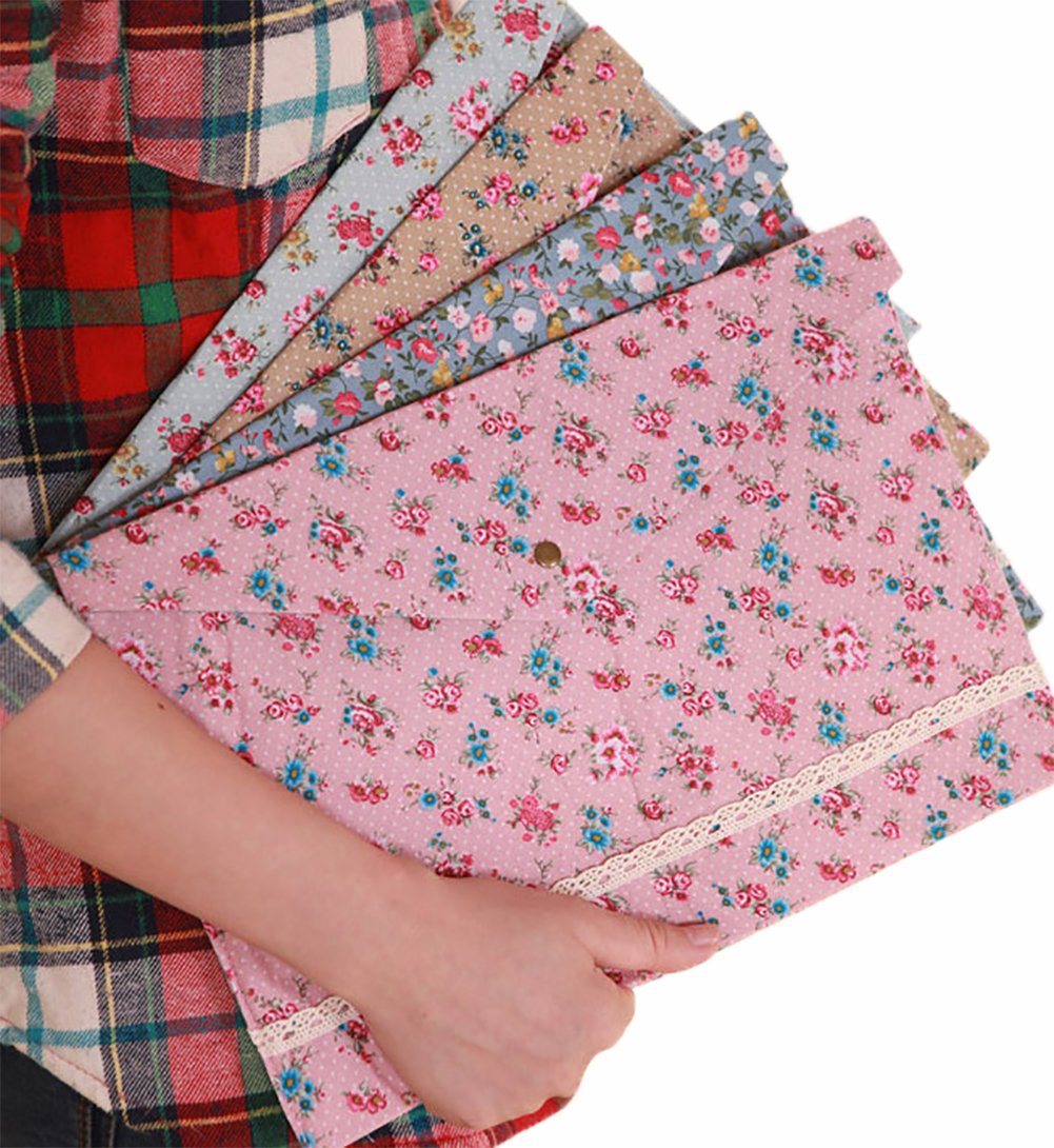 4 Pcs Flower Canvas A4 Document Wallets File Folders Ipad Bag Large Pencil Pouch Case