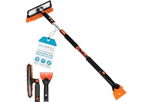 BIRDROCK HOME 58" Extendable Snow Brush with Detachable Ice Scraper | Heavy Duty, Non-Scratch for Cars, SUVs, Trucks | Windshield Paint Friendly | Telescoping Handle, Pivoting Squeegee & Bristle Head