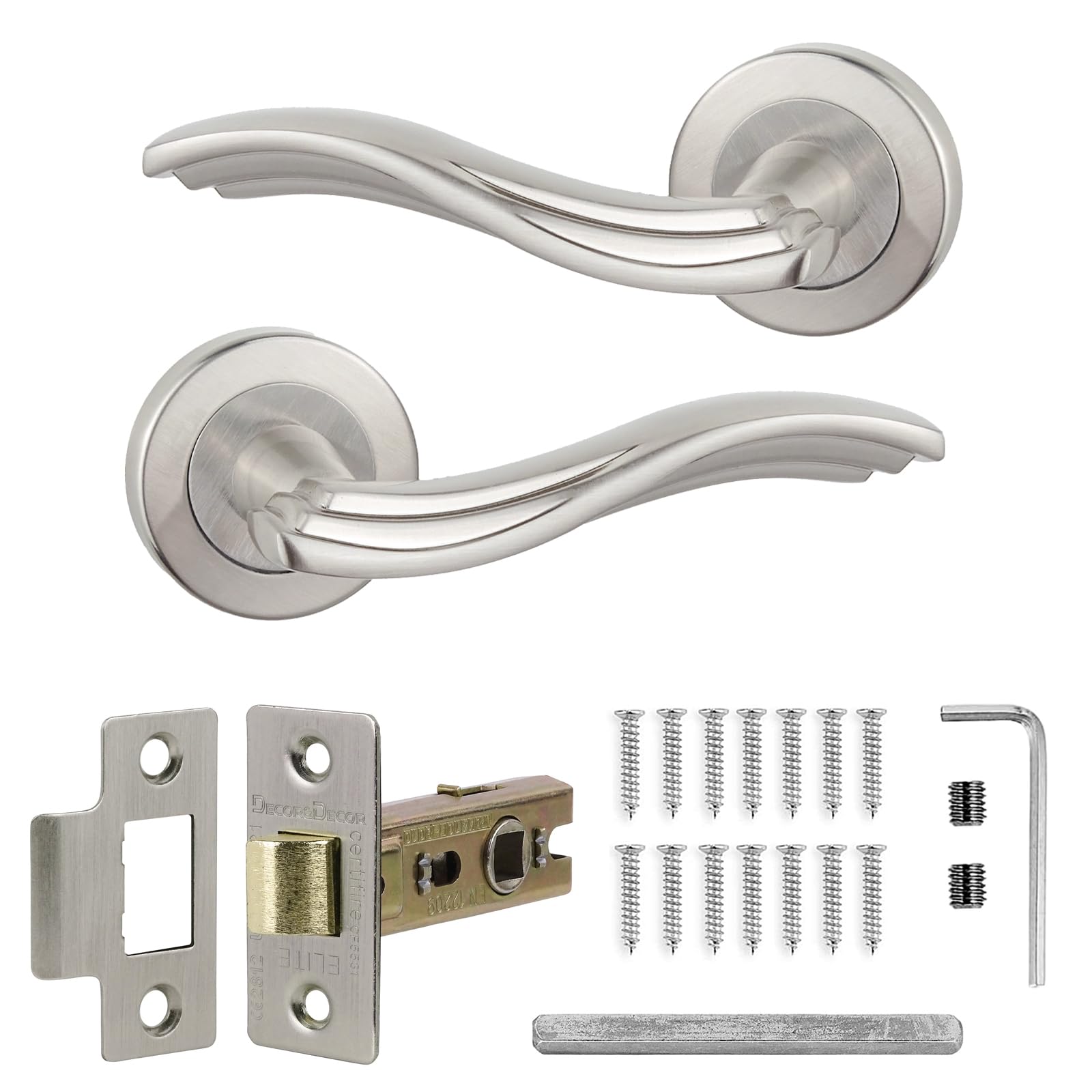 Decoranddecor Solace Silver Internal Door Handles – Aluminium Handle Sets with Mortice Latch – Sleek and Durable Design for Wooden Interior Doors in Homes, Offices, and Bedrooms