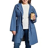 Kikibell Plus Size Rain Jackets for Women Raincoats Waterproof Windbreaker Jacket Hooded Outdoors Trench Coat with Pockets