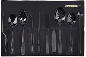CREATIVECHEF 10 PCS Plating Tools Culinary Set Contains Kitchen Tweezers Spatula Sauce Plating Spoon（Black）