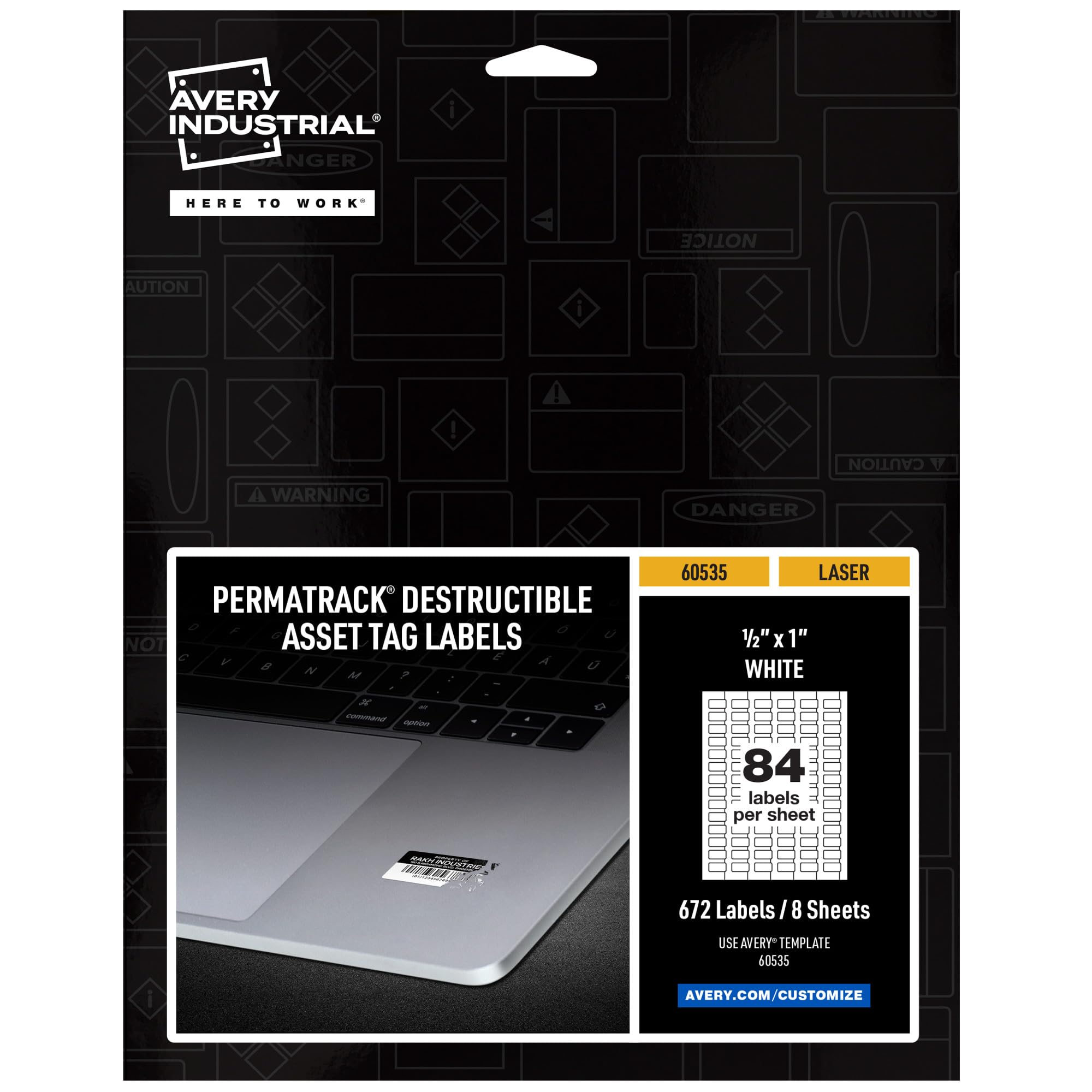 Photo 1 of Avery White Asset Tag Labels, 1/2" x 1", Destructible Laser Printable Tags, 672 Waterproof Labels (60535)