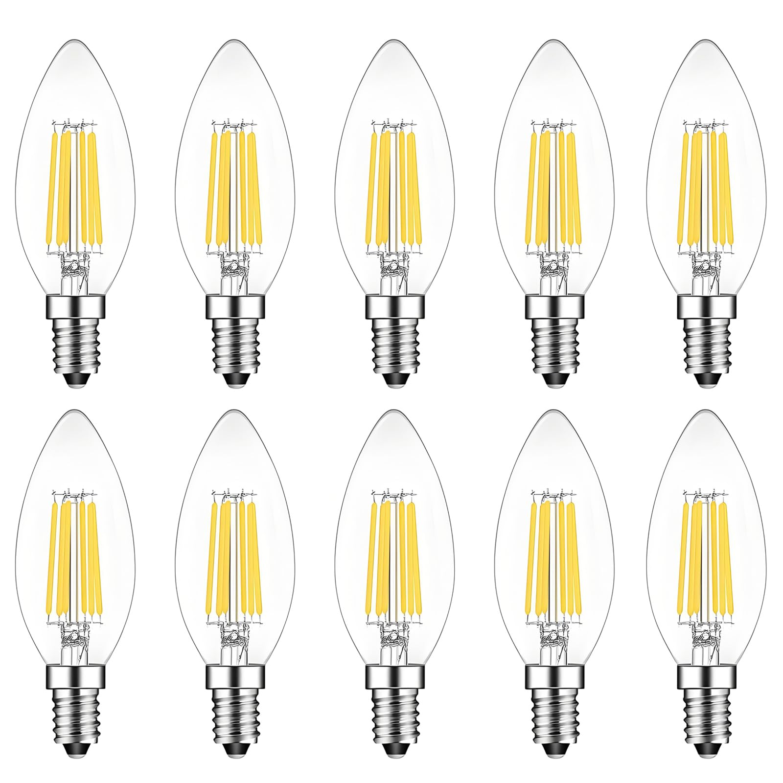 HUAMu E14 LED Candle Bulb Dimmable 6W 60W Equivalent Cool White 6500K SES (Small Edison Screw) Chandelier Bulbs C35 Vintage Filament Energy Saving Candelabra Light Bulb 10 Packs