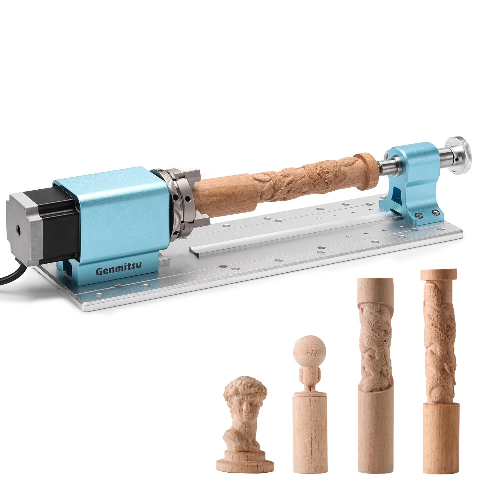 Genmitsu Rotary Module Kit for Prover XL 4030 V1/Prover XL 6050 Plus CNC Router Machine with NEMA23 Planetary Geared Stepper Motor, 4 Jaw Chuck, 10:1 Speed Reducer