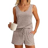 Imily Bela Womens Pajama Sets 2 Piece Sleeveless Summer Pjs Ribbed Knit Tank Top and Shorts Cute Lounge Sleepwear