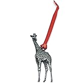 Pewter Metal Giraffe Christmas Ornaments with Red Ribbon - Elegant Hanging Safari Souvenir for Holiday Decor for Zoo and Wildlife Enthusiasts