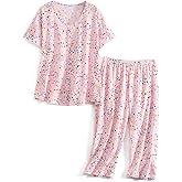 SISKIN Womens Pajama Sets - Capri Pajamas for Women Set Plus Size Sleepwear Tops with Capri Pants Summer Pjs Sets