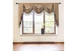 ELKCA Double-Sided Chenille Waterfall Valance for Living Room Luxury Window Curtains Valance for Bedroom (Coffee, W79 Inch, 1 Panel)