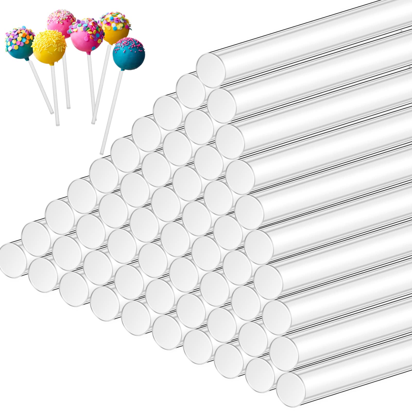 ASTER 50 Pieces Lollipop Sticks 6 Inch Clear Acrylic Rods Cake Topper Sticks for Making Lollipops Cake Pops Candy Chocolates Cookies