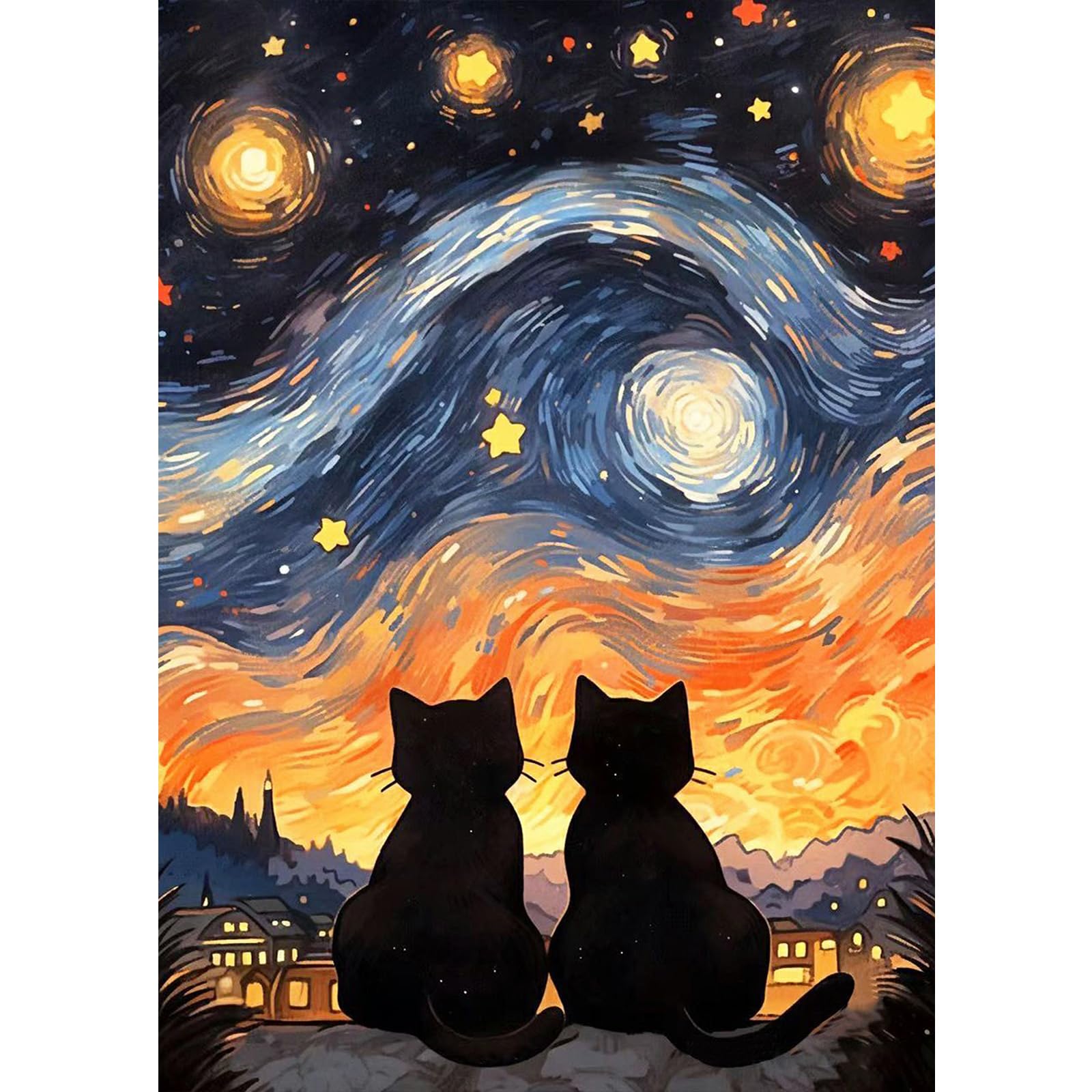 MXJSUA Diamond Painting Kit for Adults, Gem Art Kit for Gift, Home Wall Decor 30x40cm, Cat Night Starry