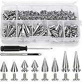 Catephe Studs and Spikes Kits, 162 Sets Punk Spikes for Clothes, Multiple Size Cone Spikes for Crafts, Screwback Studs Rivets for Punk Style Leathercraft(4 Size, Sliver)