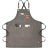 OUNLEN Chef Apron for Men Women Canvas Aprons with 3 Pockets Cross Back Resistant Work Apron for Cooking