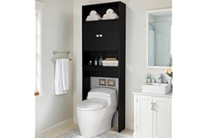 Tydaris Over The Toilet Storage Cabinet - Wood Over Toilet Bathroom Cabinet with Adjustable Shelf and Double Doors, Bathroom Space Saver Organizer, Taller Free Standing Toilet Rack, Black