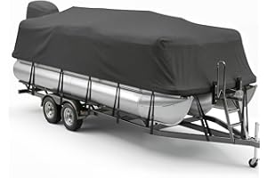 Fapaulen Cover for Pontoon Boat 17-20ft,1200D Heavy Duty Waterproof Pontoon Covers with Motor Cover & Hurricane Proof System,
