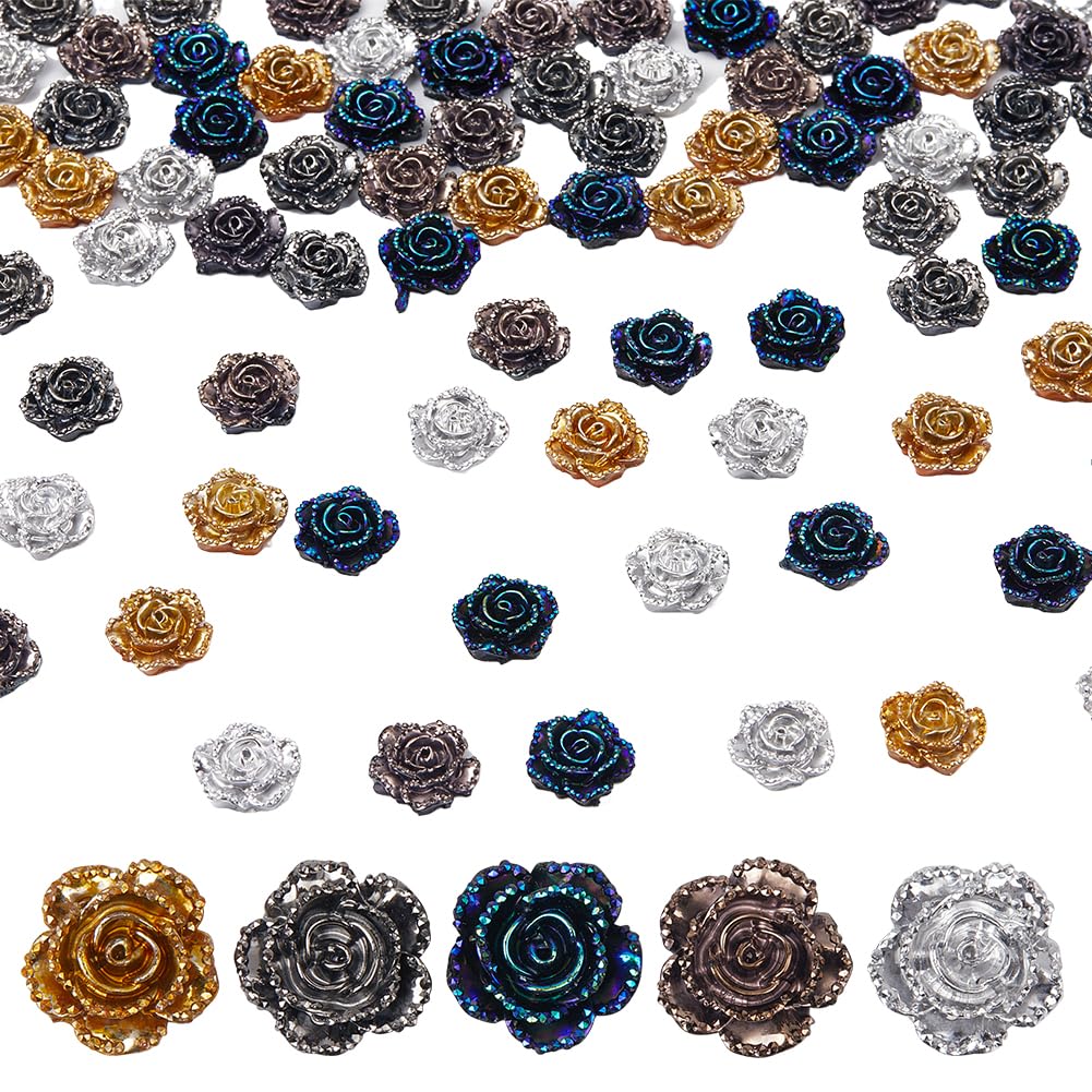 SUNNYCLUE 100Pcs Resin Flower Cabochons Resin Flatback Charms Flowers Flatback Rhinestone Rose Flatback Cabochon Spring Floral Resin Charms for Embellishments Scrapbooks Phone Case Decor Hair Clip DIY