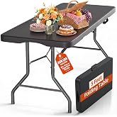 LUCKPRO 5ft Folding Table Heavy Duty 350 LBS Capacity Foldable Table with 18% Thicker HDPE Waterproof Top &amp; Reinforced Steel Frame, Portable Fold-in-Half Table for Outdoor Indoor Party Wedding Camping