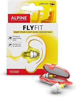 Alpine FlyFit Gehörschutz Ohrstöpsel für Flugzeuge - Regulieren den Luftdruck zur Vorbeugung von Trommelfellschmerzen - Weiche Filter für Reisen - Bequemes hypoallergenes Material - Wiederverwendbar